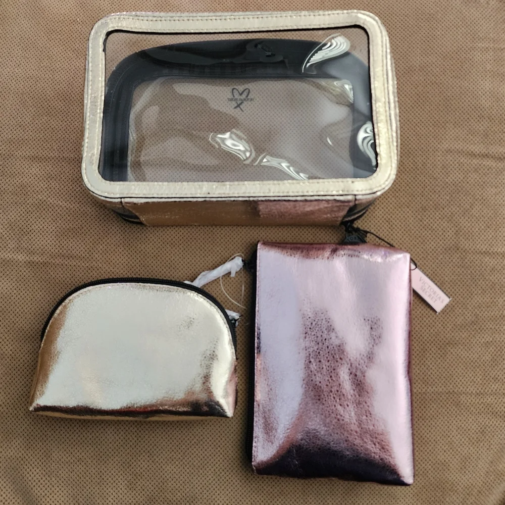Victoria's Secret makeup case bag set metallic crackle